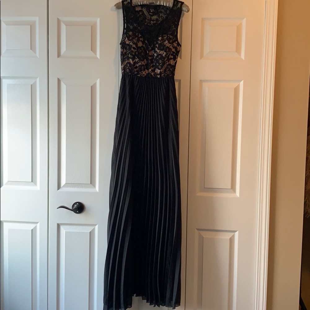 Black lace pleated bottom dress